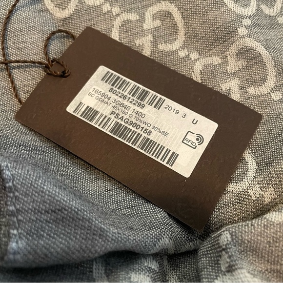 GUCCI Logo Monogrammed Wool & Silk Blend Scarf - Picture 7 of 8